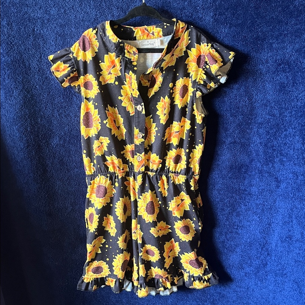 Charming Black Sunflower Print Romper-Girls Size 8